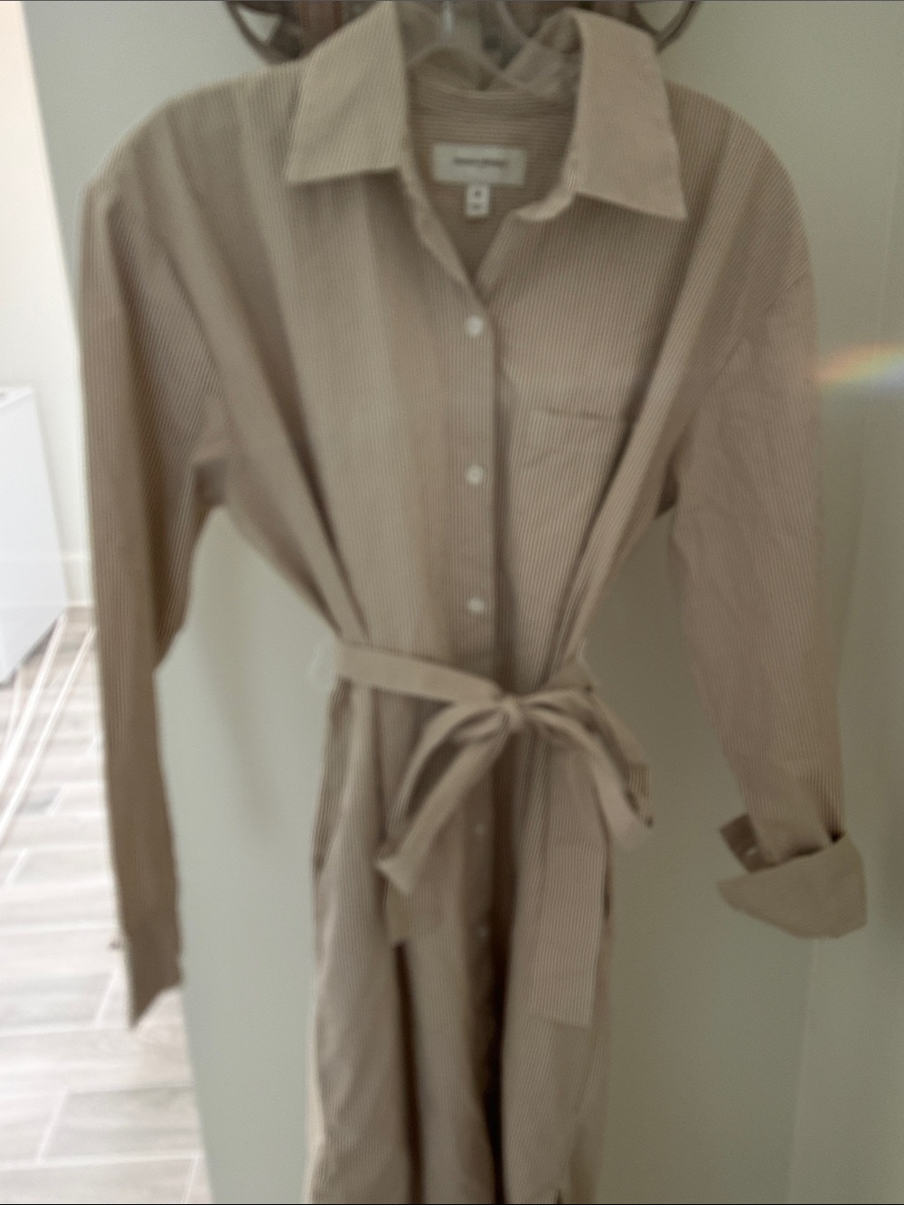 Banana Republic Tan Button-Front Shirt Dress with Waist Tie
